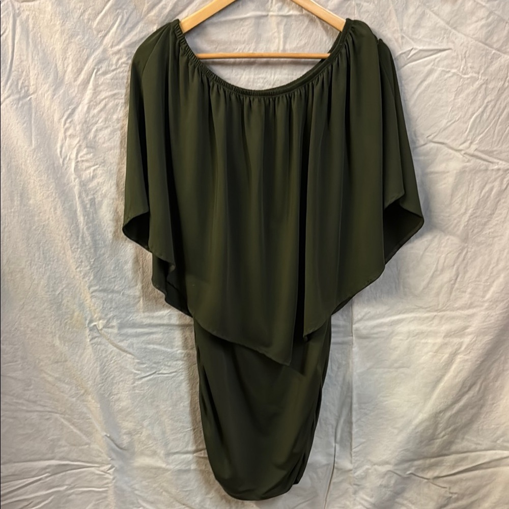 Elegant Olive Green Off-Shoulder Dress